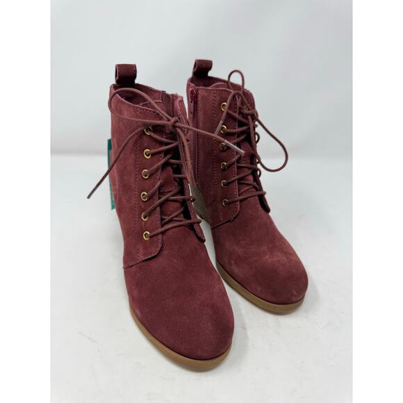 Diba Blake Suede Bootie Burgundy Ankle Boot Lace Up Wedges Size 7 NWOB - Picture 2 of 12